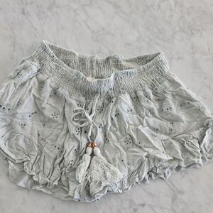 Light Gray Eyelet Shorts with Tassels